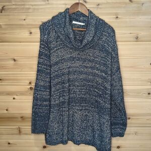 Lulu-B Sweater Womens 1X Blue Metallic Knit Cowl Neck